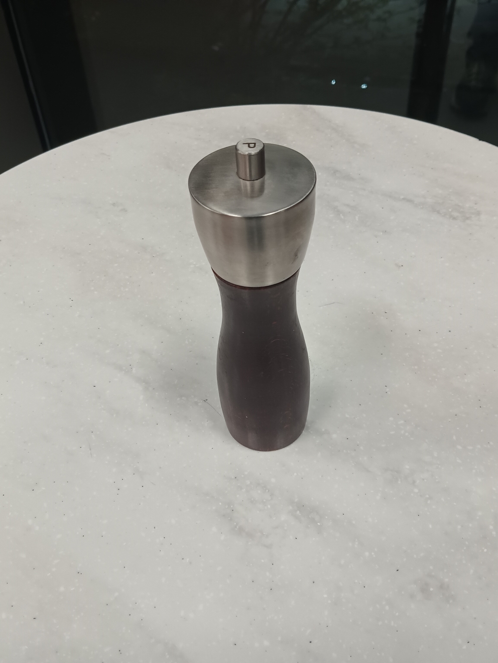 Stainless Steel Top Pepper Mill - Dark Wood Finish